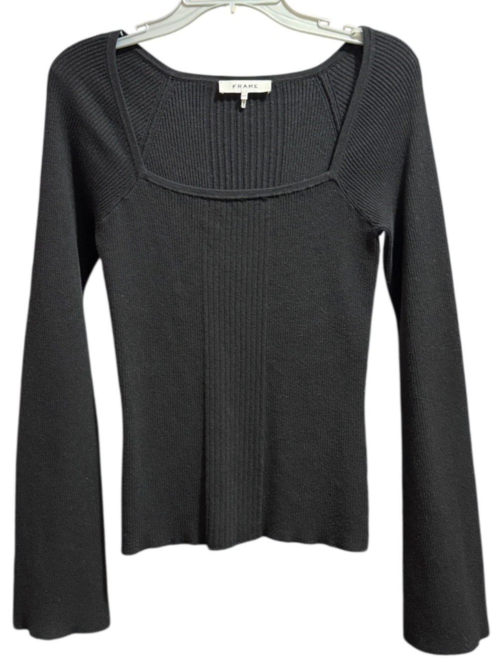 Frame Denim Black Ribbed Square Neck Sweater